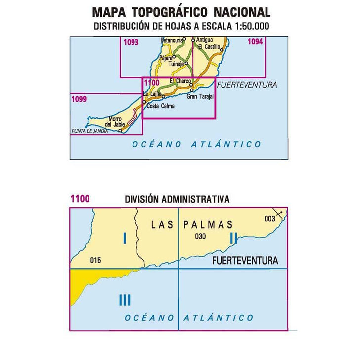 Carte topographique de l'Espagne - Costa Calma (Fuerteventura), n° 1100.3 | CNIG - 1/25 000 carte pliée CNIG 