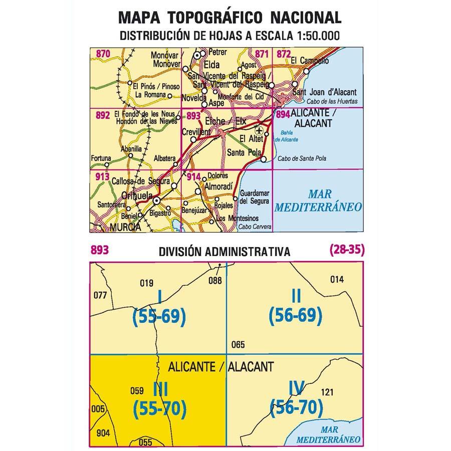 Carte topographique de l'Espagne n° 0893.3 - Crevillent | CNIG - 1/25 000 carte de randonnée CNIG