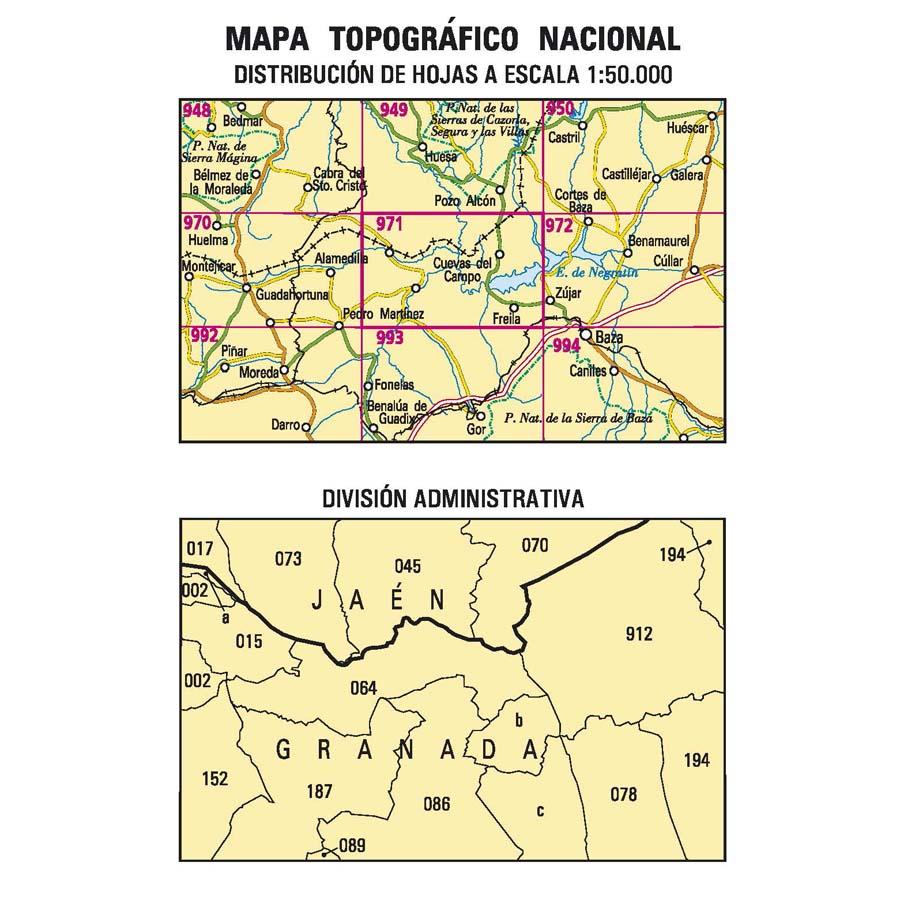 Carte topographique de l'Espagne n° 0971 - Cuevas del Campo | CNIG - 1/50 000 carte de randonnée CNIG