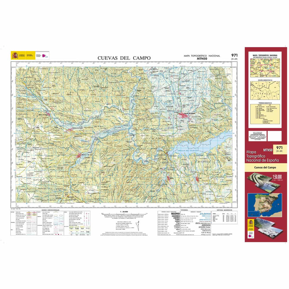 Carte topographique de l'Espagne - Cuevas del Campo, n° 0971 | CNIG - 1/50 000 carte pliée CNIG 