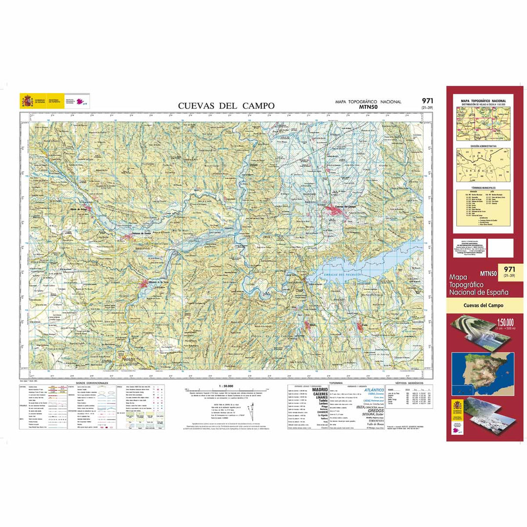 Carte topographique de l'Espagne - Cuevas del Campo, n° 0971 | CNIG - 1/50 000 carte pliée CNIG 