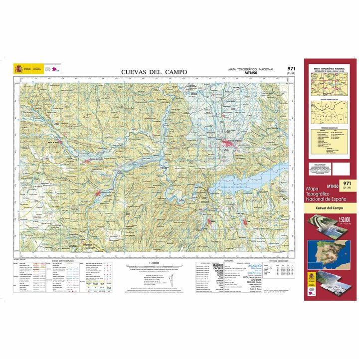 Carte topographique de l'Espagne - Cuevas del Campo, n° 0971 | CNIG - 1/50 000 carte pliée CNIG 