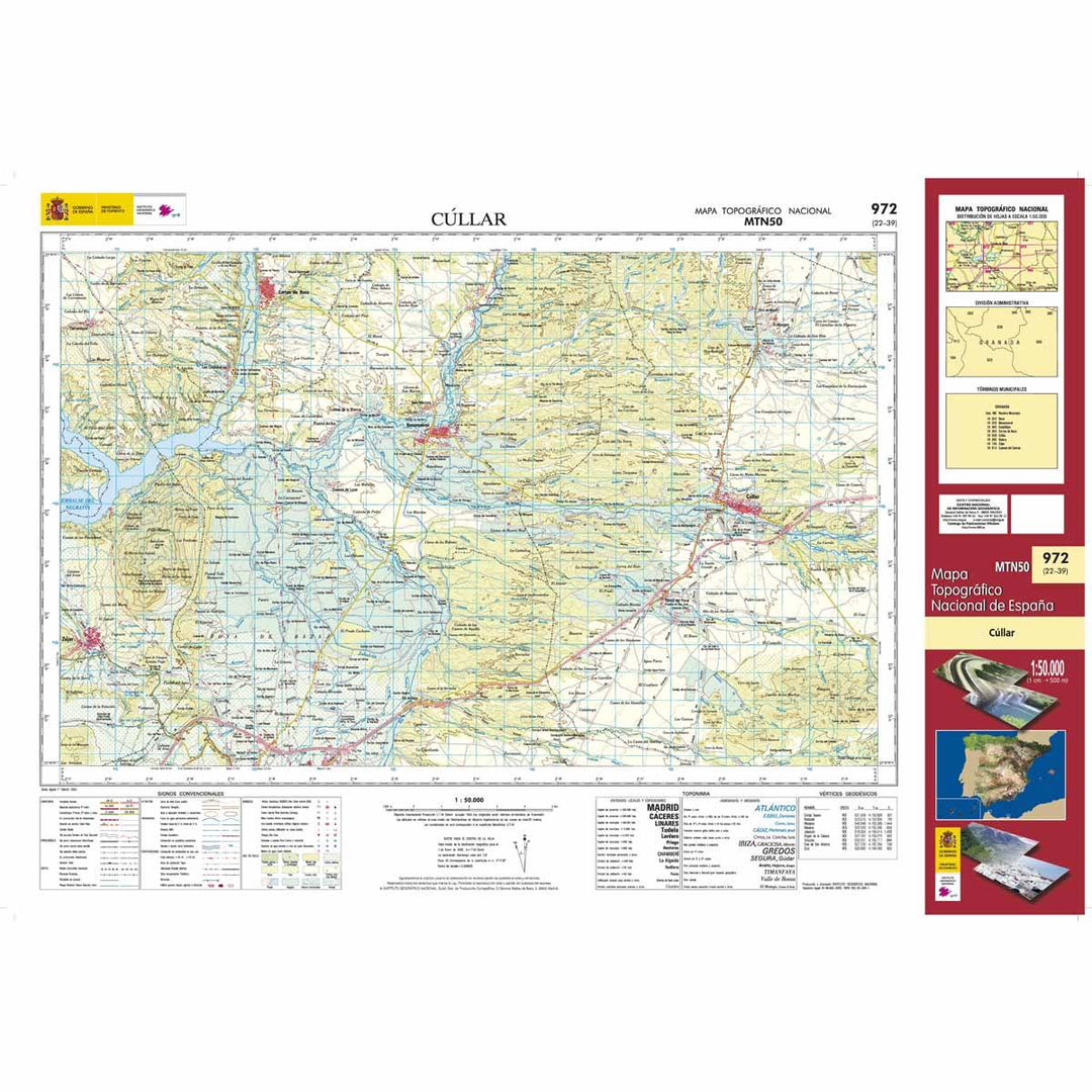Carte topographique de l'Espagne - Cúllar, n° 0972 | CNIG - 1/50 000 carte pliée CNIG 