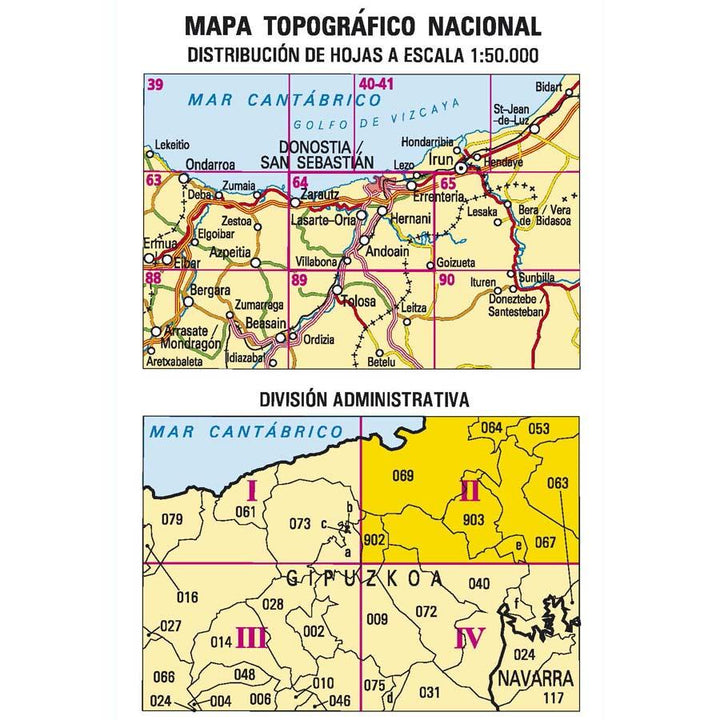 Carte topographique de l'Espagne - Donostia-San Sebastian, n° 0064.2 | CNIG - 1/25 000 carte pliée CNIG 