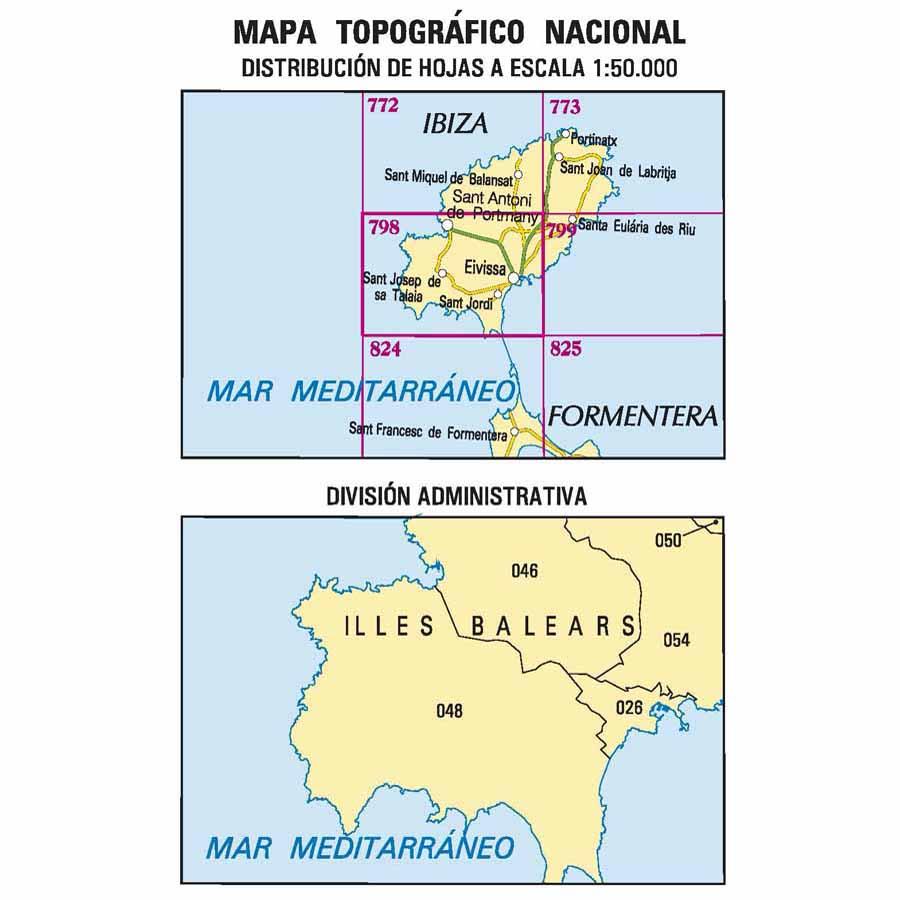 Carte topographique de l'Espagne n° 0798 - Eivissa (Ibiza) | CNIG - 1/50 000 carte de randonnée CNIG