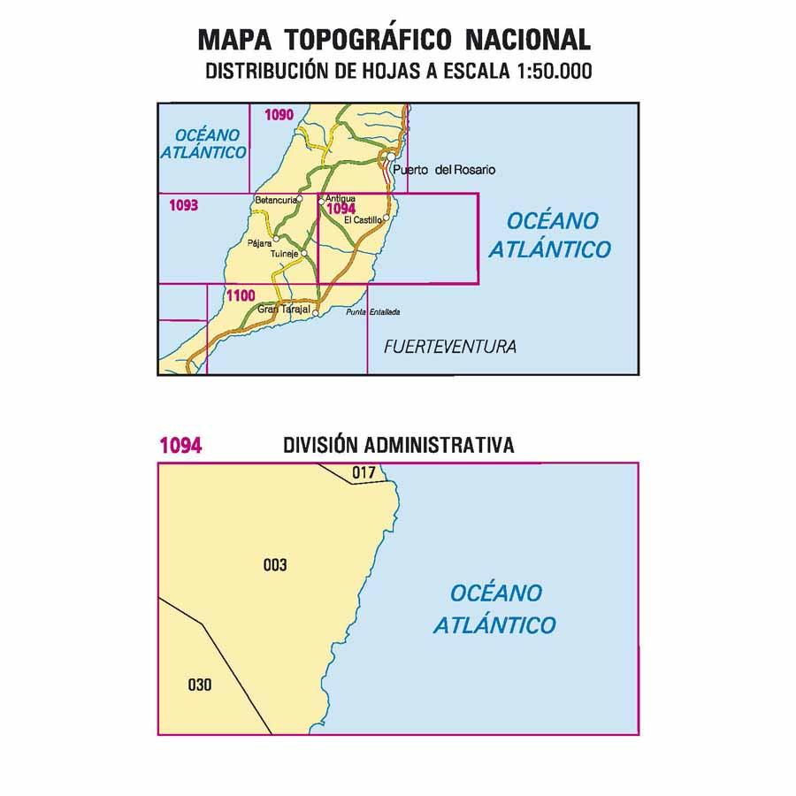 Carte topographique de l'Espagne - El Castillo (Fuerteventura), n° 1094 | CNIG - 1/50 000 carte pliée CNIG 