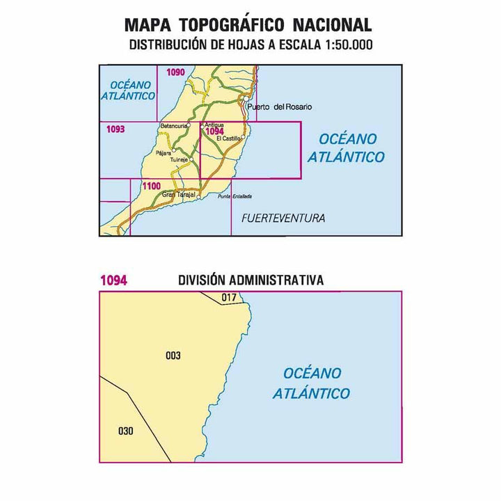 Carte topographique de l'Espagne - El Castillo (Fuerteventura), n° 1094 | CNIG - 1/50 000 carte pliée CNIG 
