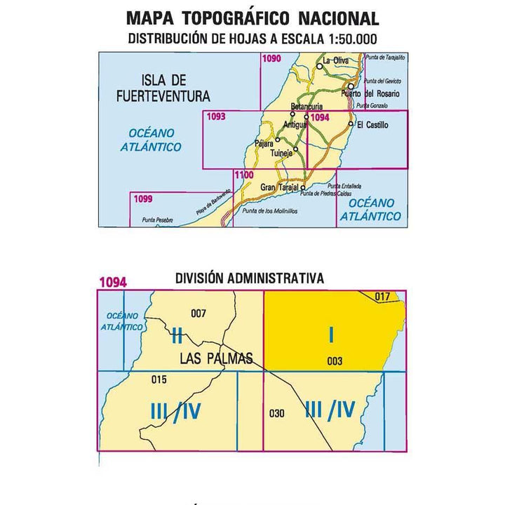 Carte topographique de l'Espagne - El Castillo (Fuerteventura), n° 1094.1 | CNIG - 1/25 000 carte pliée CNIG 
