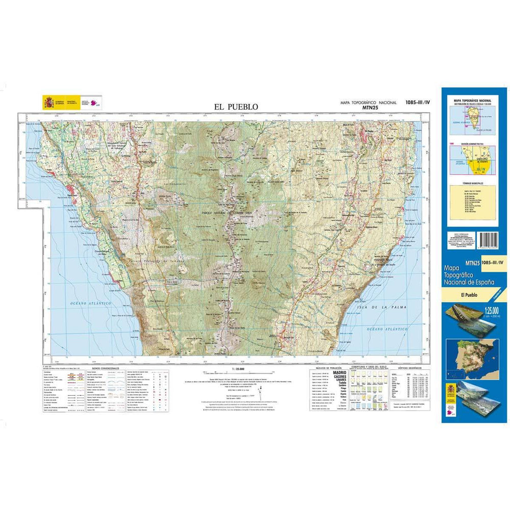 Carte topographique de l'Espagne - El Pueblo (La Palma), n° 1085.3/4 | CNIG - 1/25 000 carte pliée CNIG 