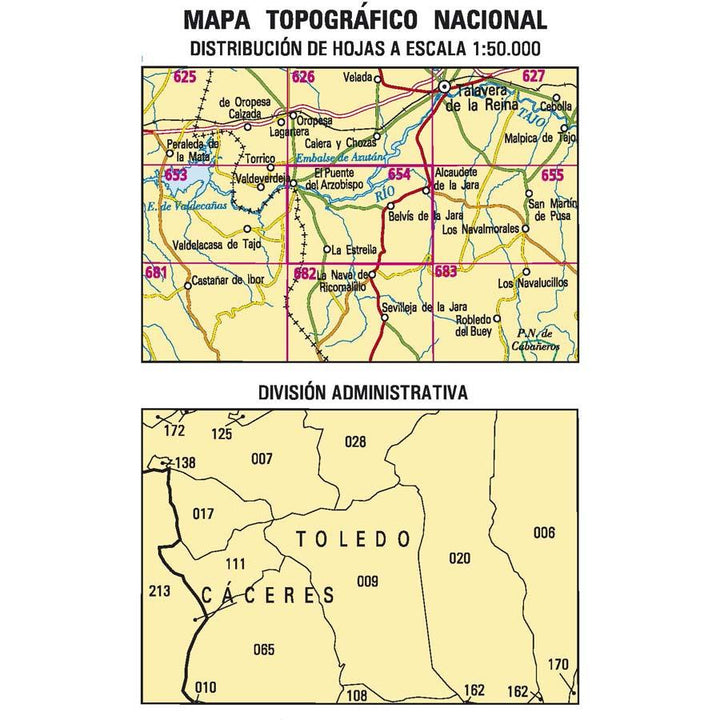Carte topographique de l'Espagne - El Puente del Arzobispo, n° 0654 | CNIG - 1/50 000 carte pliée CNIG 