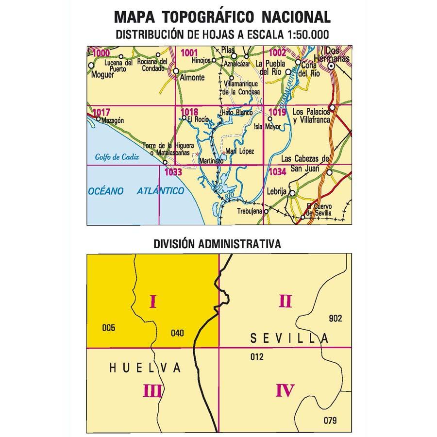 Carte topographique de l'Espagne - El Rocío, n° 1018.1 | CNIG - 1/25 000 carte pliée CNIG 