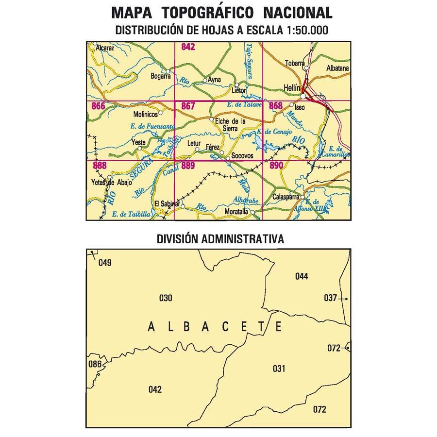 Carte topographique de l'Espagne - Elche de la Sierra, n° 0867 | CNIG - 1/50 000 carte pliée CNIG 