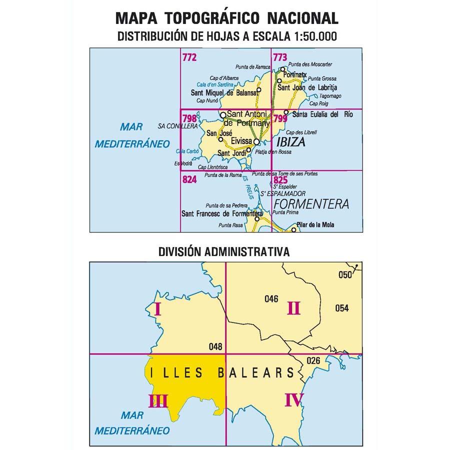 Carte topographique de l'Espagne n° 0798.3 - Es Cubells (Ibiza) | CNIG - 1/25 000 carte de randonnée CNIG