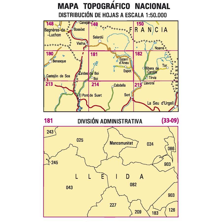 Carte topographique de l'Espagne n° 0181 - Esterri d'Àneu | CNIG - 1/50 000 carte de randonnée CNIG