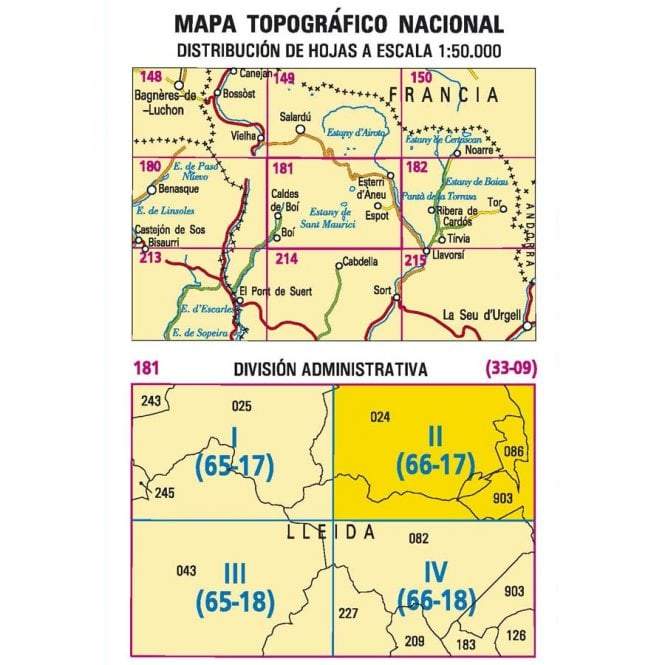 Carte topographique de l'Espagne n° 0181.2 - Esterri d'Àneu | CNIG - 1/25 000 carte de randonnée CNIG