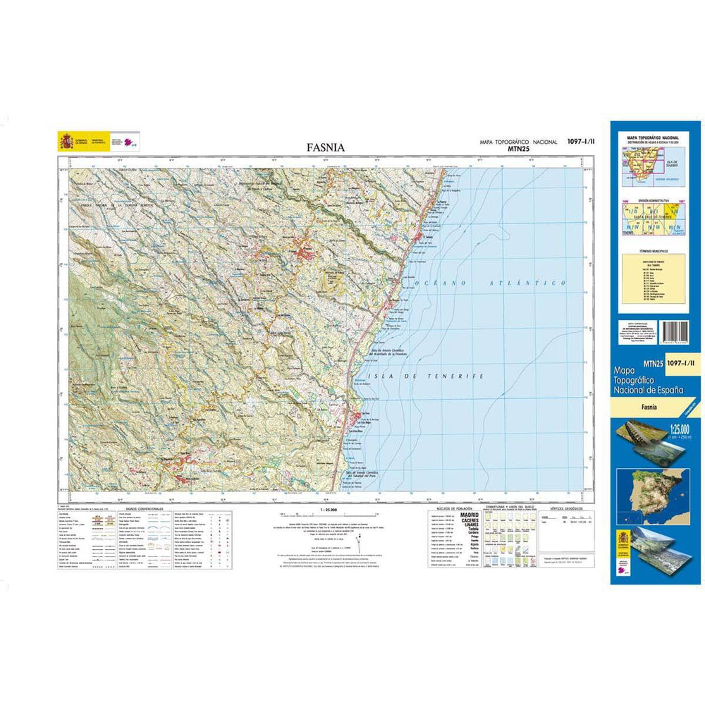 Carte topographique de l'Espagne - Fasnia (Tenerife), n° 1097.1/2 | CNIG - 1/25 000 carte pliée CNIG 