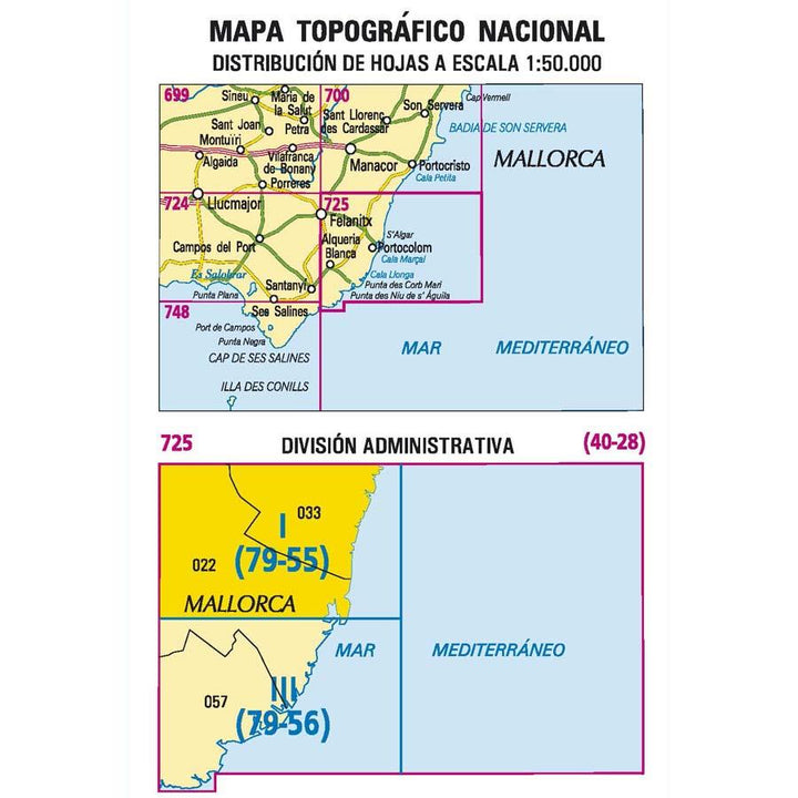 Carte topographique de l'Espagne - Felanitx (Mallorca), n° 0725.1 | CNIG - 1/25 000 carte pliée CNIG 