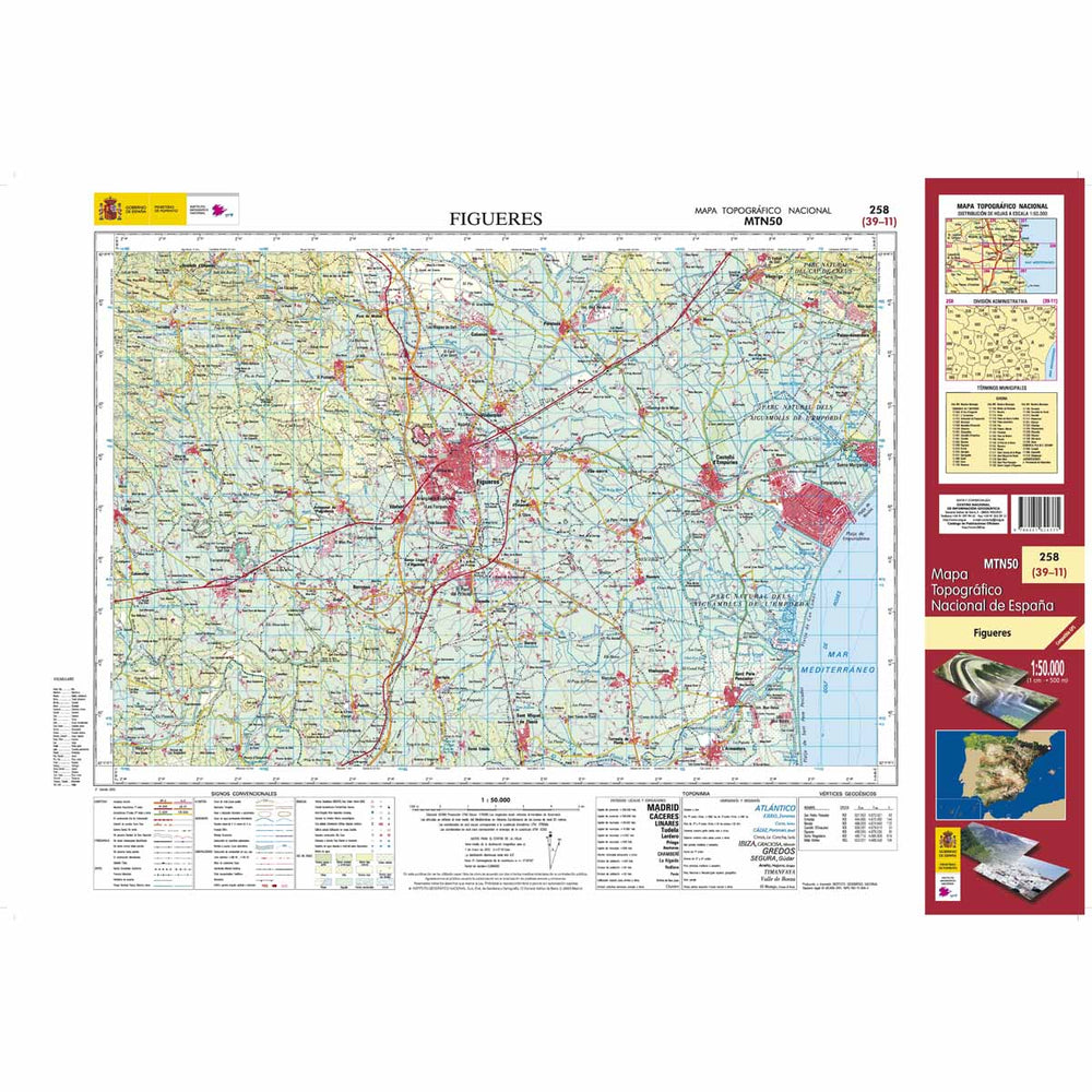 Carte topographique de l'Espagne - Figueres, n° 0258 | CNIG - 1/50 000 carte pliée CNIG 