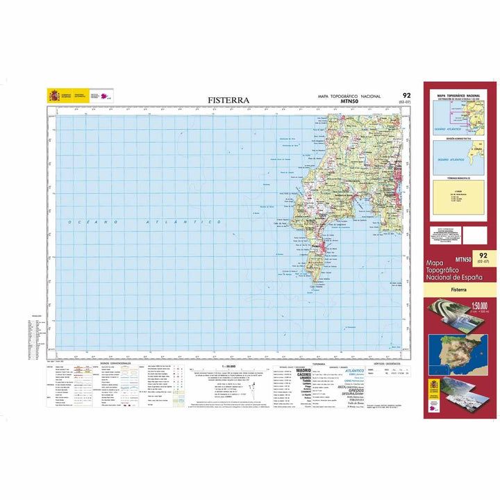 Carte topographique de l'Espagne - Fisterra, n° 0092 | CNIG - 1/50 000 carte pliée CNIG 