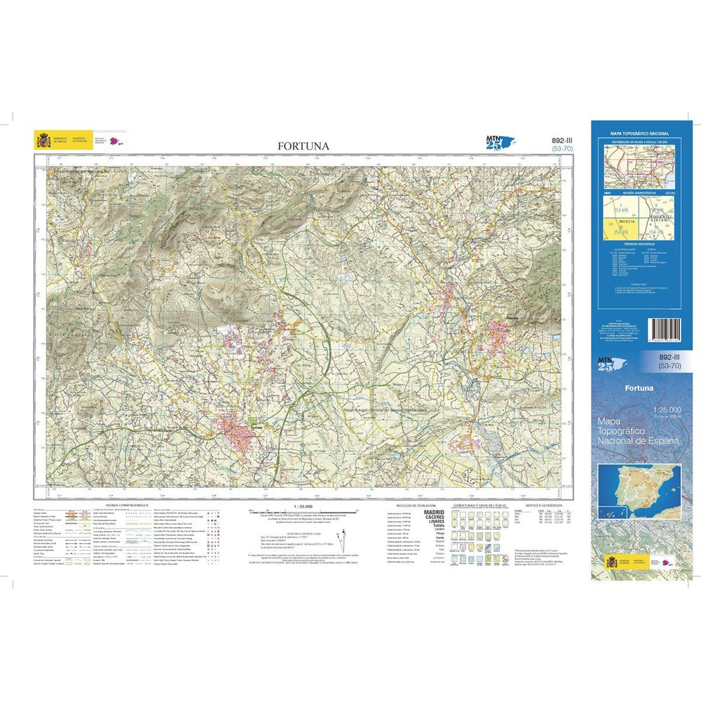 Carte topographique de l'Espagne - Fortuna, n° 0892.3 | CNIG - 1/25 000 carte pliée CNIG 