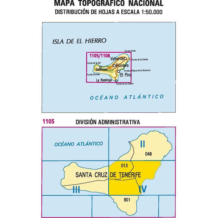 Carte topographique de l'Espagne - Frontera (El Hierro), n° 1105.4 | CNIG - 1/25 000 carte pliée CNIG 