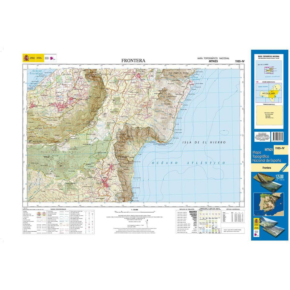Carte topographique de l'Espagne - Frontera (El Hierro), n° 1105.4 | CNIG - 1/25 000 carte pliée CNIG 