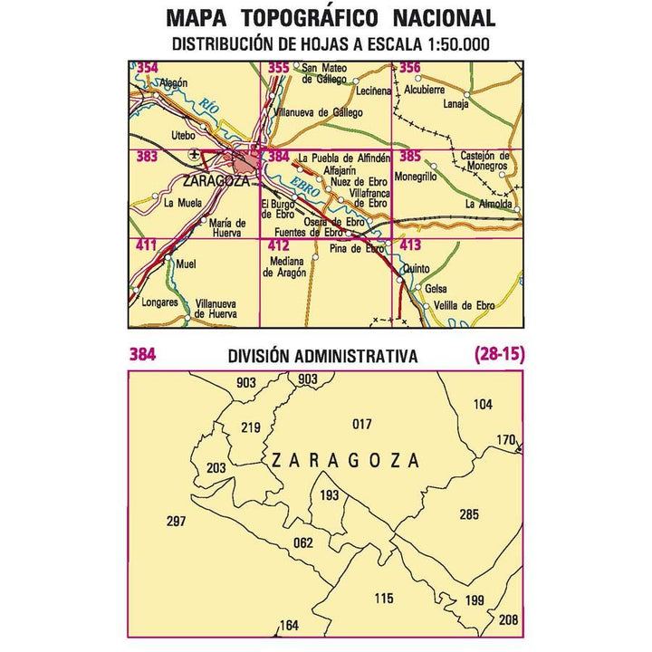 Carte topographique de l'Espagne - Fuentes de Ebro, n° 0384 | CNIG - 1/50 000 carte pliée CNIG 