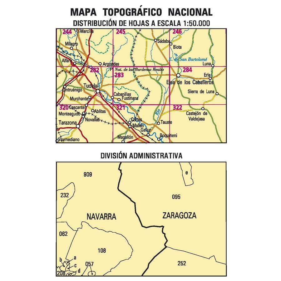 Carte topographique de l'Espagne n° 0283 - Fustiñana | CNIG - 1/50 000 carte de randonnée CNIG