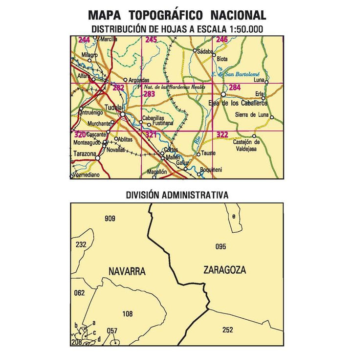Carte topographique de l'Espagne - Fustiñana, n° 0283 | CNIG - 1/50 000 carte pliée CNIG 