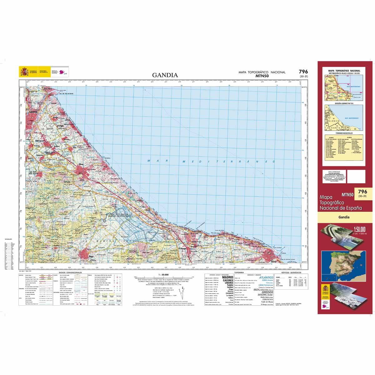 Carte topographique de l'Espagne n° 0796 - Gandía | CNIG - 1/50 000 carte de randonnée CNIG Default Title