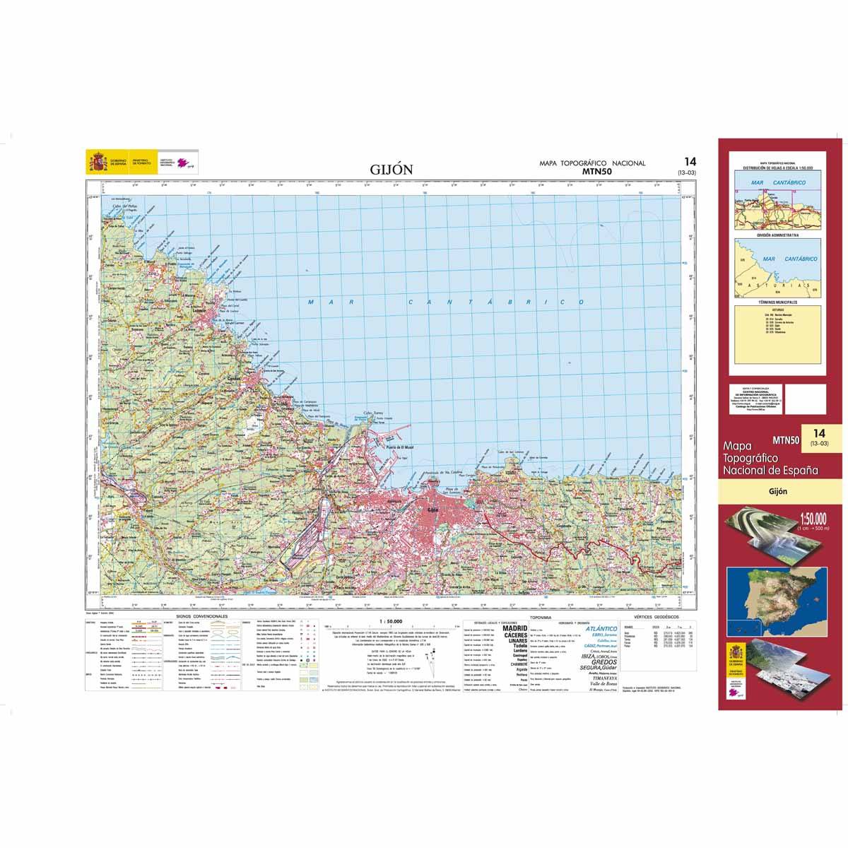Carte topographique de l'Espagne n° 0014 - Gijón | CNIG - 1/50 000 carte de randonnée CNIG Default Title