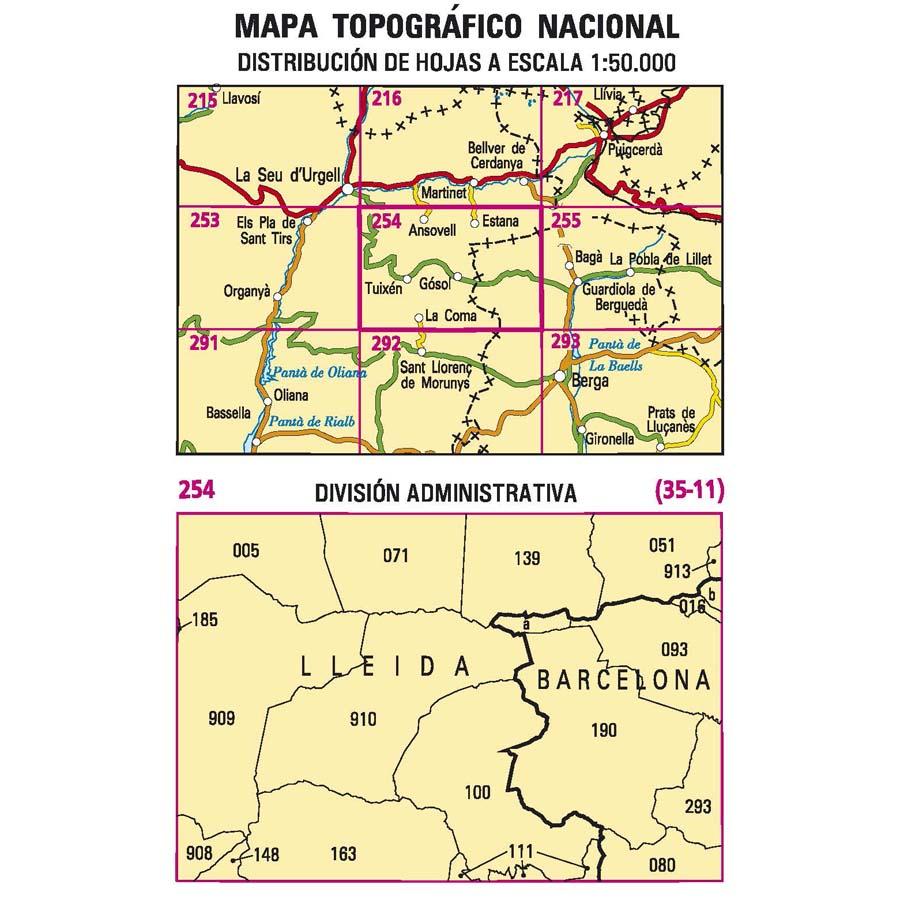 Carte topographique de l'Espagne n° 0254 - Gósol | CNIG - 1/50 000 carte de randonnée CNIG