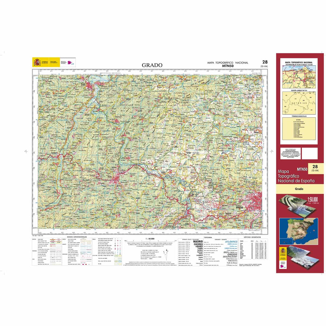 Carte topographique de l'Espagne - Grado, n° 0028 | CNIG - 1/50 000 carte pliée CNIG 