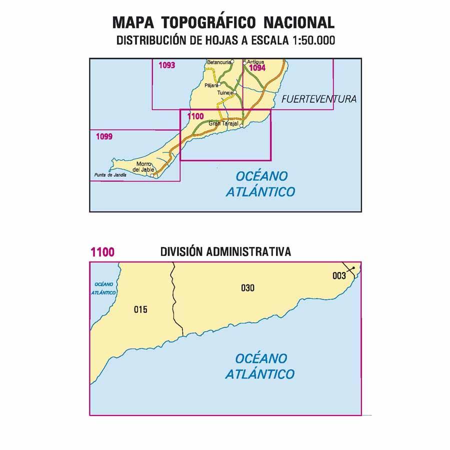 Carte topographique de l'Espagne n° 1100 - Gran Tarajal (Fuerteventura) | CNIG - 1/50 000 carte de randonnée CNIG