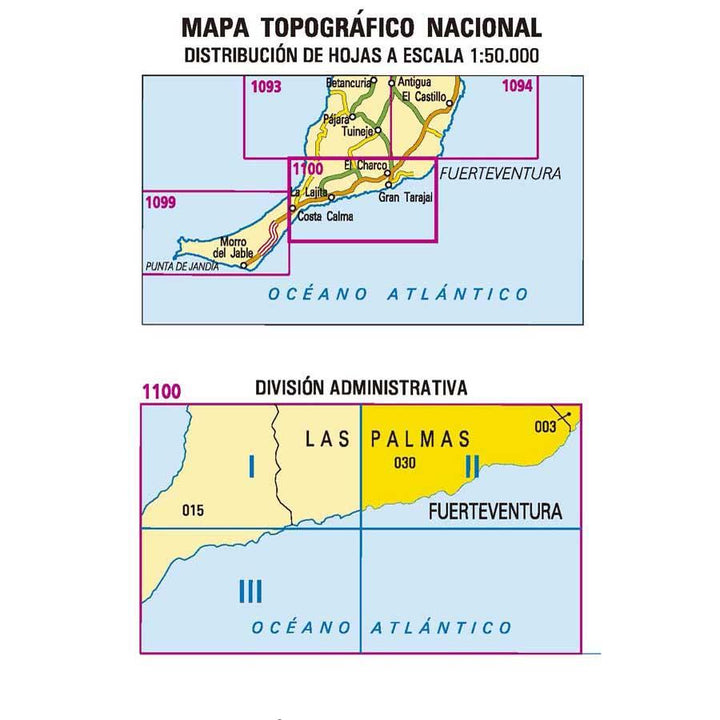 Carte topographique de l'Espagne - Gran Tarajal (Fuerteventura), n° 1100.2 | CNIG - 1/25 000 carte pliée CNIG 