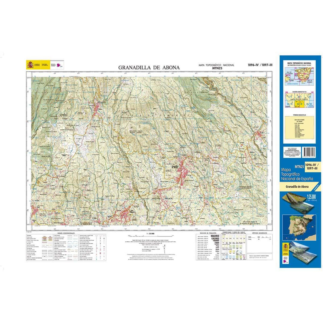 Carte topographique de l'Espagne - Granadilla de Abona (Tenerife), n° 1096.4/1097.3 | CNIG - 1/25 000 carte pliée CNIG 