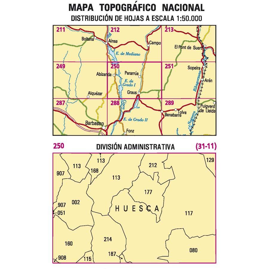 Carte topographique de l'Espagne n° 0250 - Graus | CNIG - 1/50 000 carte de randonnée CNIG
