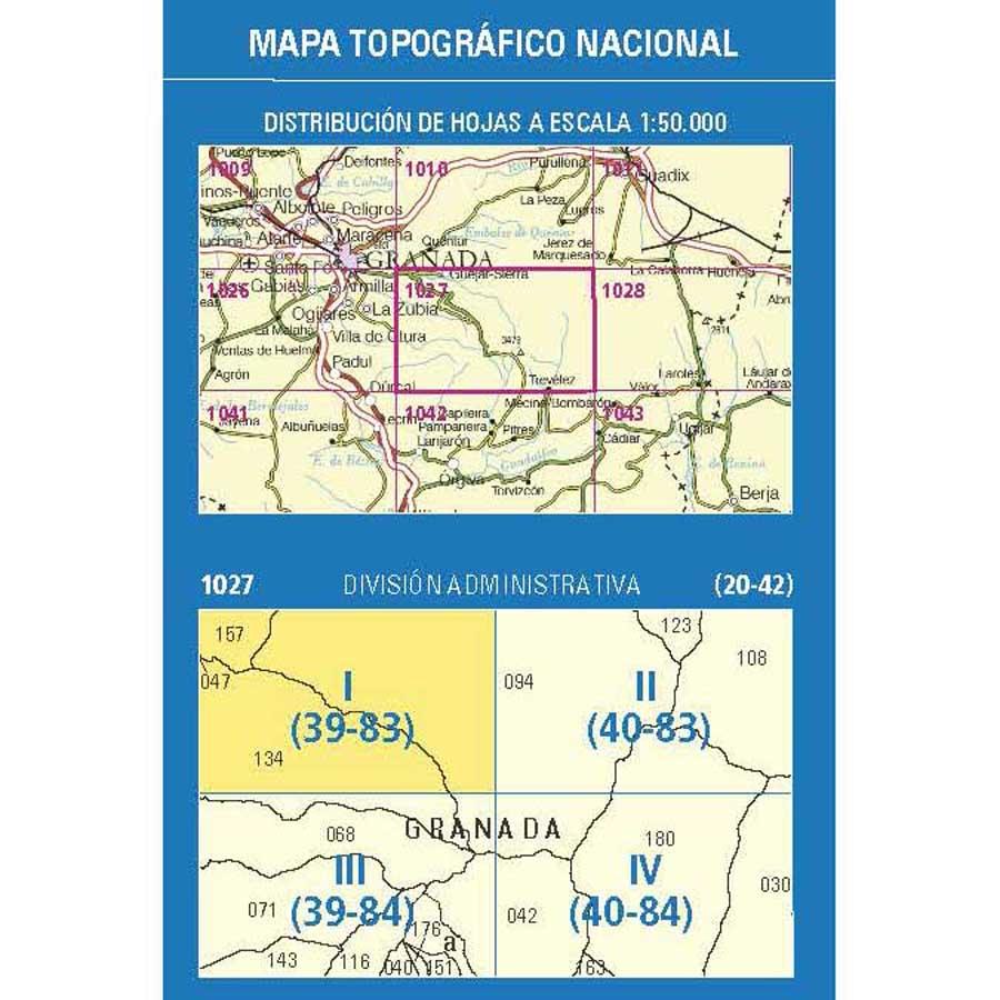 Carte topographique de l'Espagne n° 1027.1 - Güéjar-Sierra | CNIG - 1/25 000 carte de randonnée CNIG