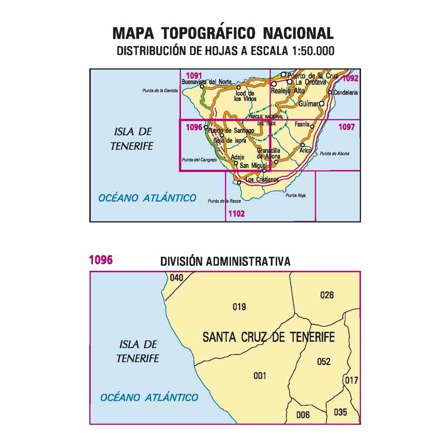 Carte topographique de l'Espagne - Guía de Isora (Tenerife), n° 1096 | CNIG - 1/50 000 carte pliée CNIG 