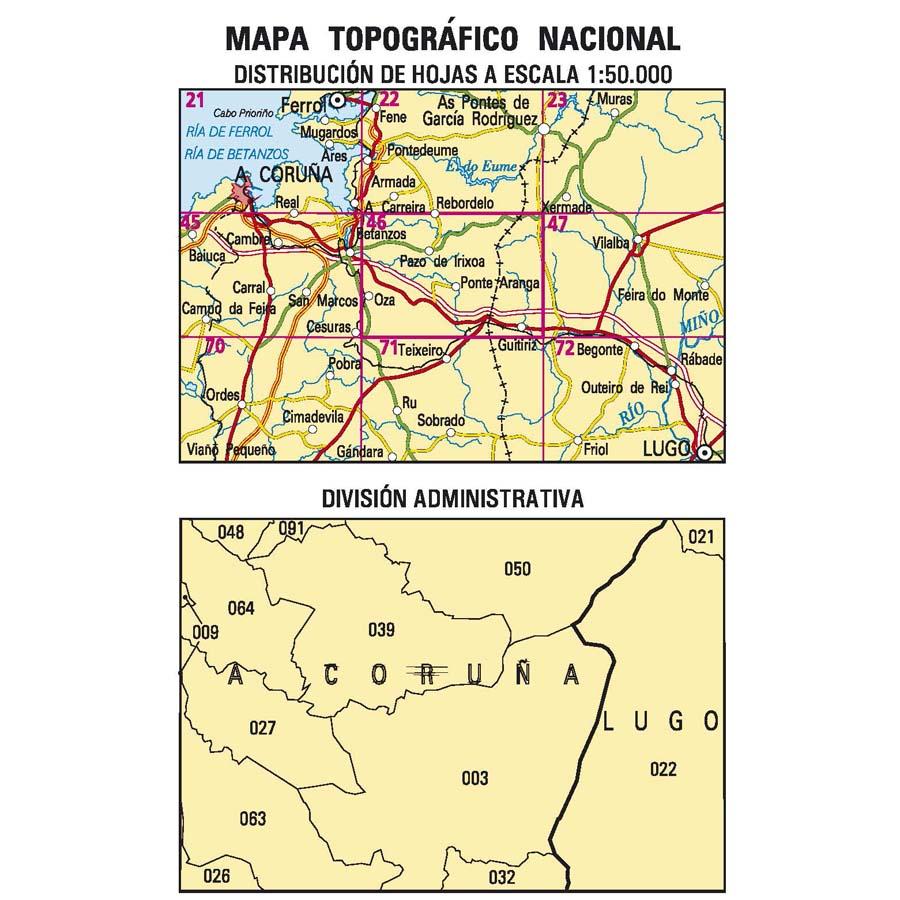 Carte topographique de l'Espagne n° 0046 - Guitiriz | CNIG - 1/50 000 carte de randonnée CNIG