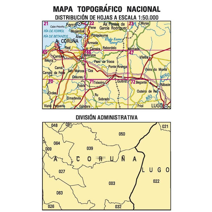 Carte topographique de l'Espagne - Guitiriz, n° 0046 | CNIG - 1/50 000 carte pliée CNIG 