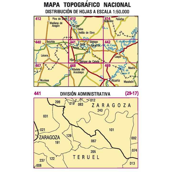 Carte topographique de l'Espagne - Híjar, n° 0441 | CNIG - 1/50 000 carte pliée CNIG 