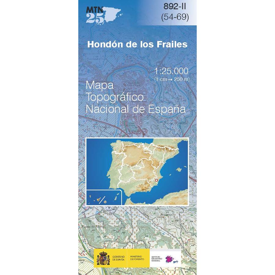 Carte topographique de l'Espagne n° 0892.2 - Hondón de los Frailes | CNIG - 1/25 000 carte de randonnée CNIG