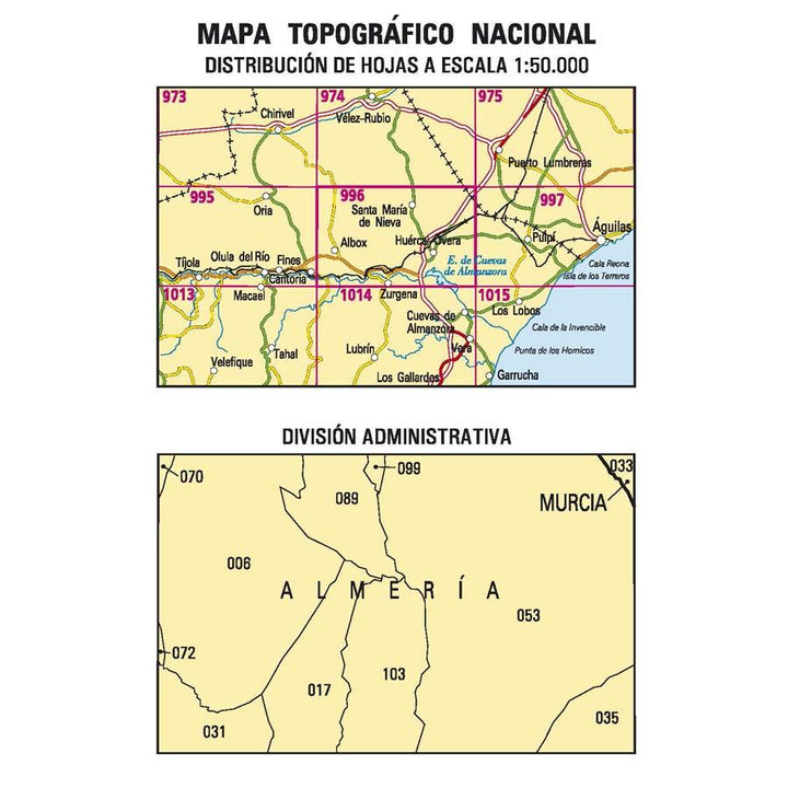 Carte topographique de l'Espagne - Huércal-Overa, n° 0996 | CNIG - 1/50 000 carte pliée CNIG 