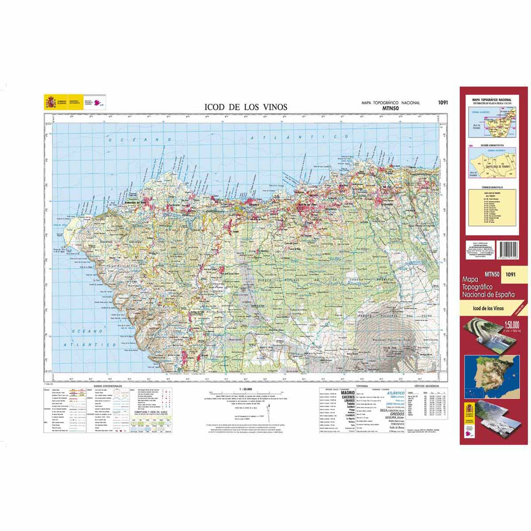 Carte topographique de l'Espagne - Icod de los Vinos (Tenerife), n° 1091 | CNIG - 1/50 000 carte pliée CNIG 
