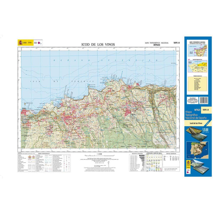 Carte topographique de l'Espagne - Icod de los Vinos (Tenerife), n° 1091.2 | CNIG - 1/25 000 carte pliée CNIG 