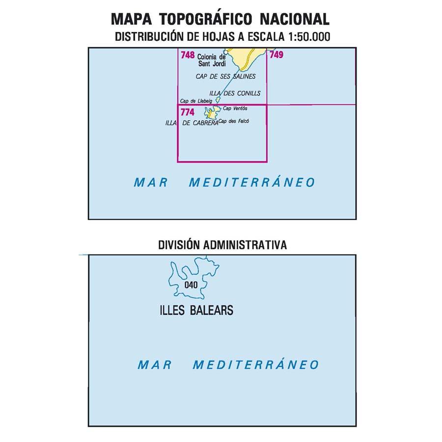 Carte topographique de l'Espagne n° 0774 - Ila de Cabrera (Mallorca) | CNIG - 1/50 000 carte de randonnée CNIG