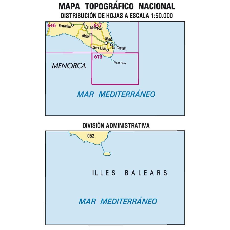Carte topographique de l'Espagne n° 0673 - Illa de l'Aire (Menorca) | CNIG - 1/50 000 carte de randonnée CNIG