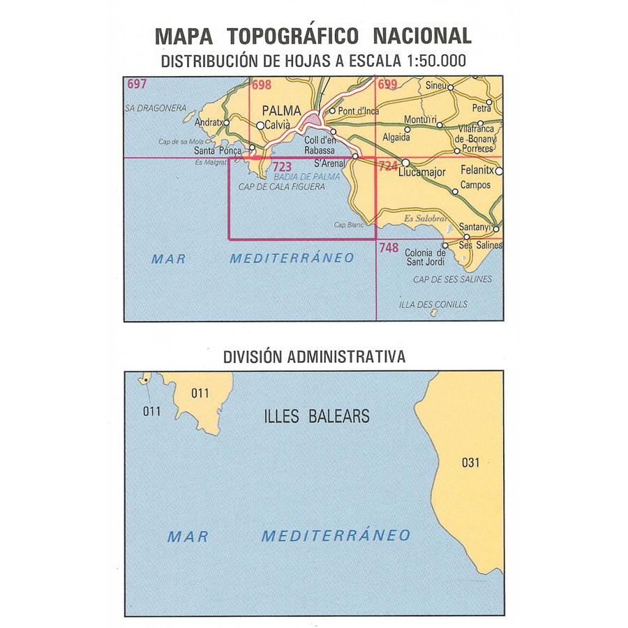 Carte topographique de l'Espagne n° 0723 - Illa de Toro y Cap de la Figuera (Mallorca) | CNIG - 1/50 000 carte de randonnée CNIG