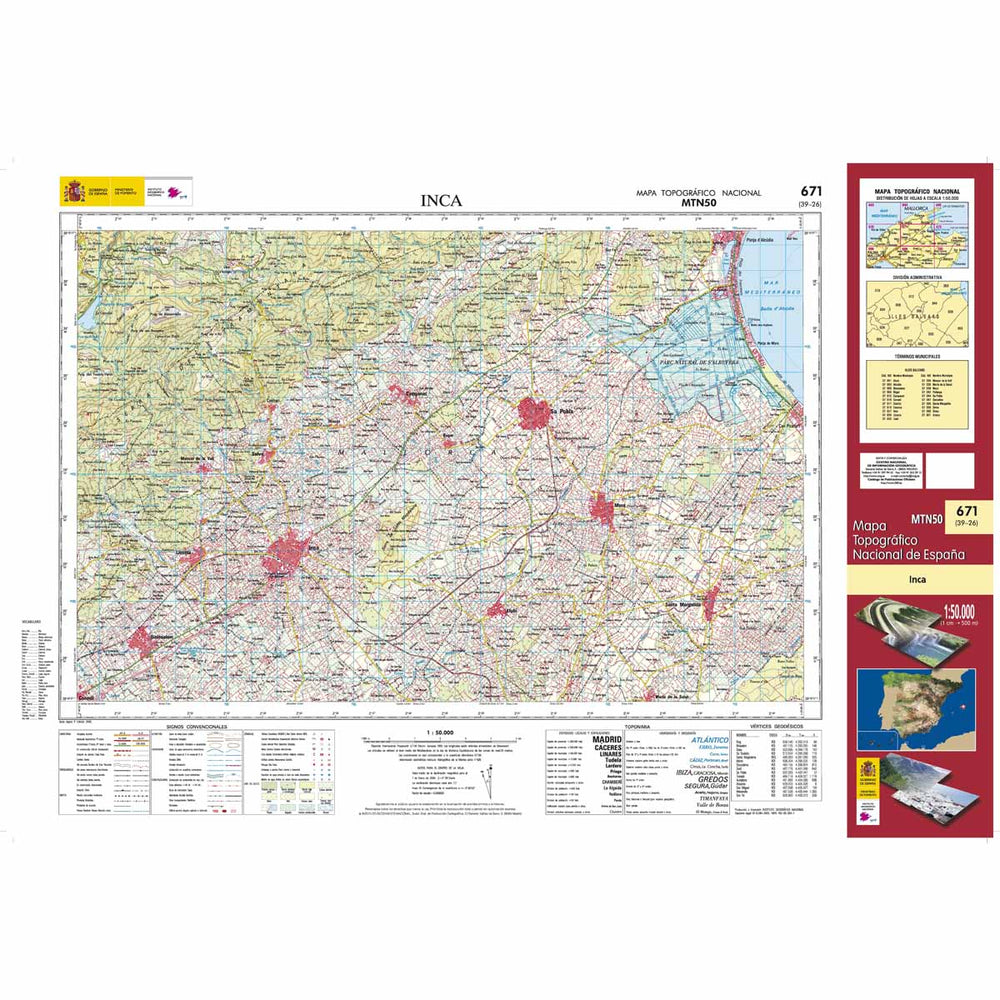 Carte topographique de l'Espagne - Inca (Mallorca), n° 0671 | CNIG - 1/50 000 carte pliée CNIG 